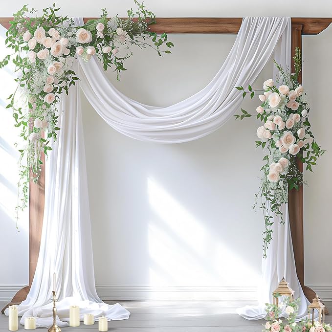 Socomi Wedding Arch Draping Fabric 2 Panels 29" x 19Ft White Sheer Chiffon Curtain Drapes 6 Yards for Wedding Ceremony Birthday Party Decoration