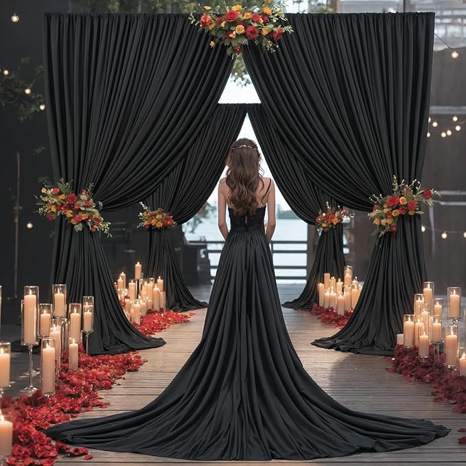 30×14ft Wrinkle Free Black Backdrop Curtain for Parties Wedding,6 Panels 5×14ft Height Soft Silky Polyester Photo Backdrop Drapes for Birthday Graduation Photography Stage Event Background Cloth