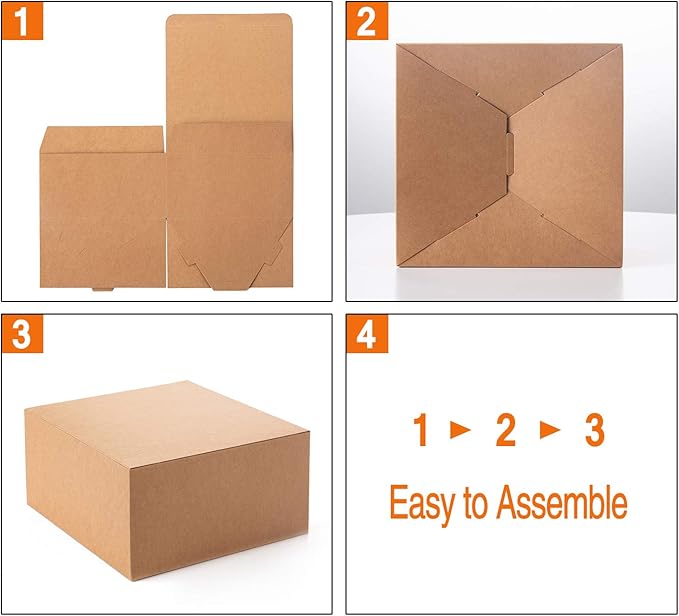 GEFTOL Gift Box 10 Pack 8 x 8 x 4 inches Fold Box Paper Gift Box Bridesmaids Proposal Box for Bridal Birthday Party Christmas（Brown）