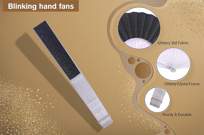 HUNANBANG Glitter Folding Hand Fan for Men Women Acrylic Folding Clack Hand Fan for Music Disco Rave Festival Party Supplies (Glitter slv2gd2)