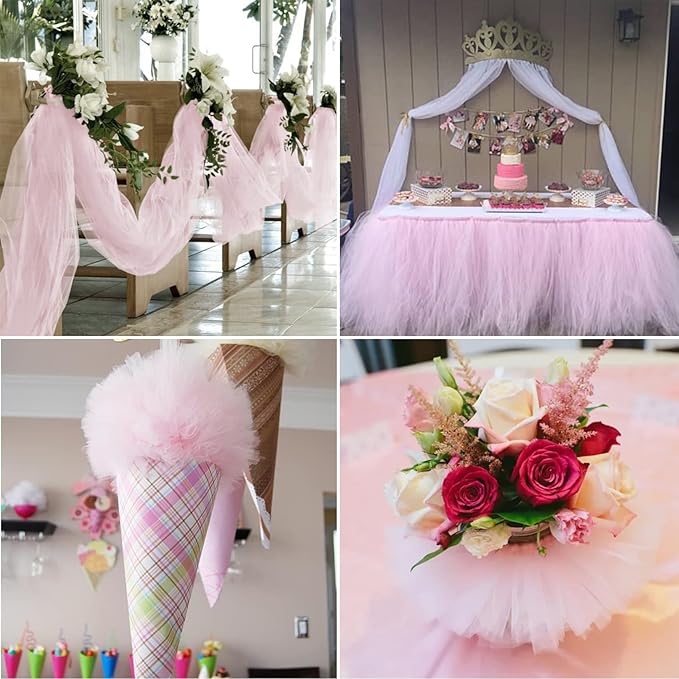 Light Pink Tulle Fabric Rolls 54 Inch by 10 Yards Fabric Tulle Bolt for Wedding Decorations Bouquet Wrapping DIY Tutu Baby Shower Table Skirt Birthday Party Craft Supplies