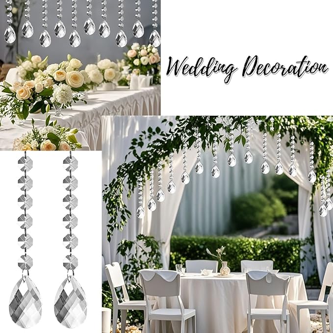 50 Pack Hanging Crystals - Clear Acrylic Prisms Pendant Ornaments for Christmas Tree, Centerpieces, Chandelier, Window & Home Decor, Ideal for Weddings, Parties Decorations (Teardrop)