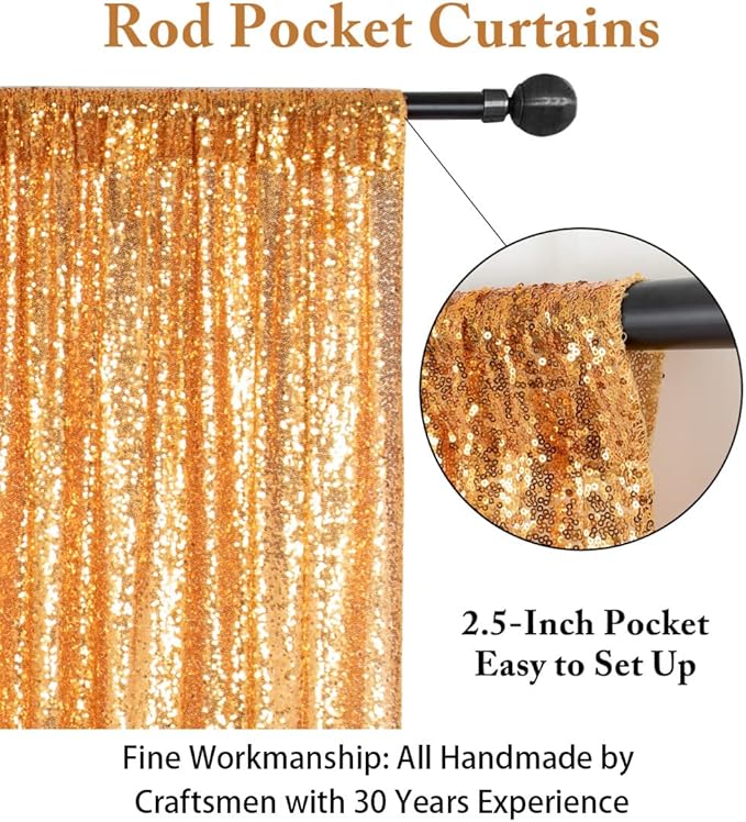 ShinyBeauty Gold Sequin Backdrop Curtain | 2 Panels 5FTx10FT Glitter Wedding Photography Background | Elegant Shimmer Curtains for Parties & Events Fabric Backdrops