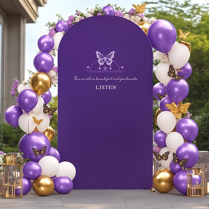 7.2FT Purple Arch Backdrop Cover - Polyester Fitted Wedding Arch Stand Covers Round Top Chiara Arch Backdrop Cover for Birthday Party Banquet Photo Background Decoration