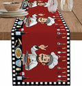 Red Chef Gourmet Cotton Linen Table Runner for Dining Kitchen, Wedding Outdoor Party Tablerunners Decoration, Black White Check Plaid Funny Kitchen Dresser Scarf Coffee Tablecloth Runners 13''x108''