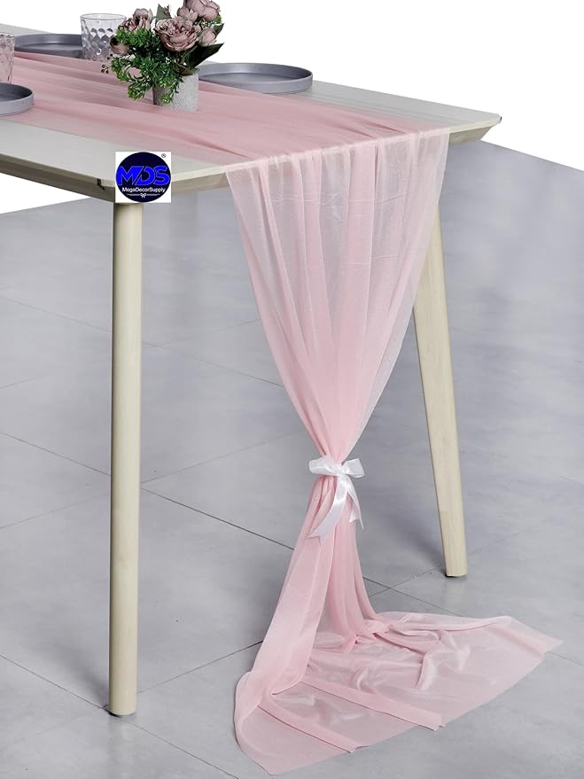 MDS Halloween Chiffon Table Runner - 25 Pack, 29 x 170 Inches, 14ft Each - Sheer Spooky Table Runners for Haunted House Parties, Trick-or-Treat Tables, Witchy Décor, Wedding & Events - Blush Pink