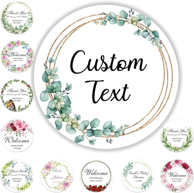 300 Pack Custom Stickers Personalized Labels for Business Logo Customized Vinyl Wedding Favors Birthday Baby Bridal Shower Make Your Own 1 Inch-10 Inch,lable-flower300