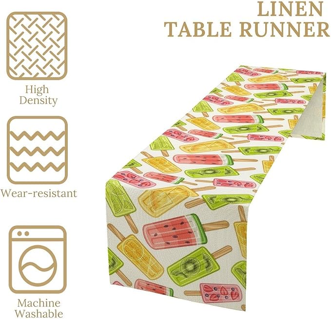 Ce Cream Table Runner, Cold Fruity Popsicles Summer Sweet Seasonal Dinner Runner for Party Holiday Home Kitchen Dining Table Decor 13"x90"