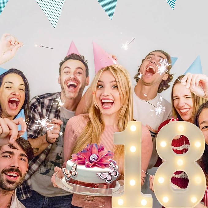 Decorative Led Light Up Numbers, 18th Birthday Decorations, Warm White Led Numbers Lights, Lighted Marquee Number Sign for Sweet 18th Party Decor