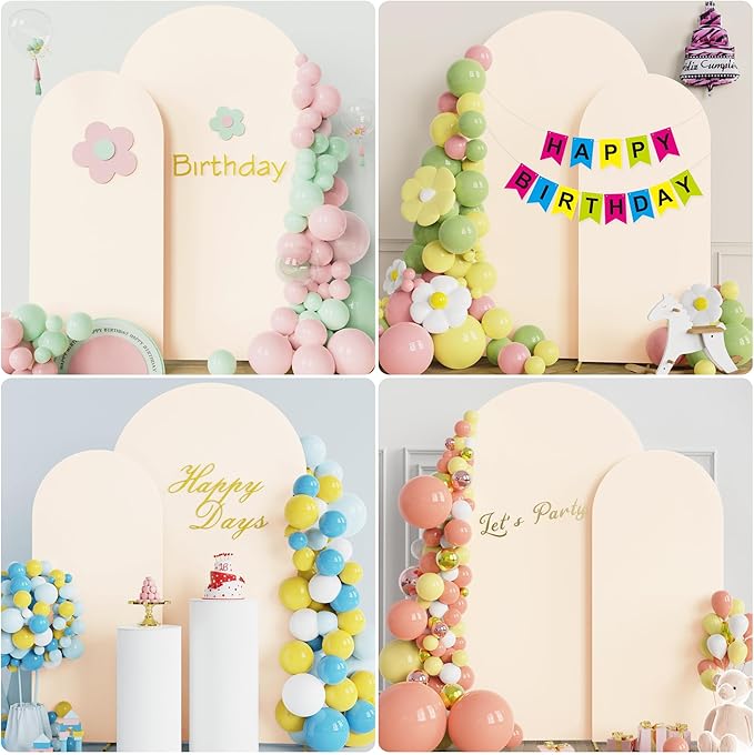 Fomcet Set of 2 Wedding Arch Cover 6FT, 7.2FT Beige 2-Sided Round Top Spandex Arch Backdrop Cover Fitted Fabric for Birthday Party Baby Shower Wedding Arch Stand Decoration