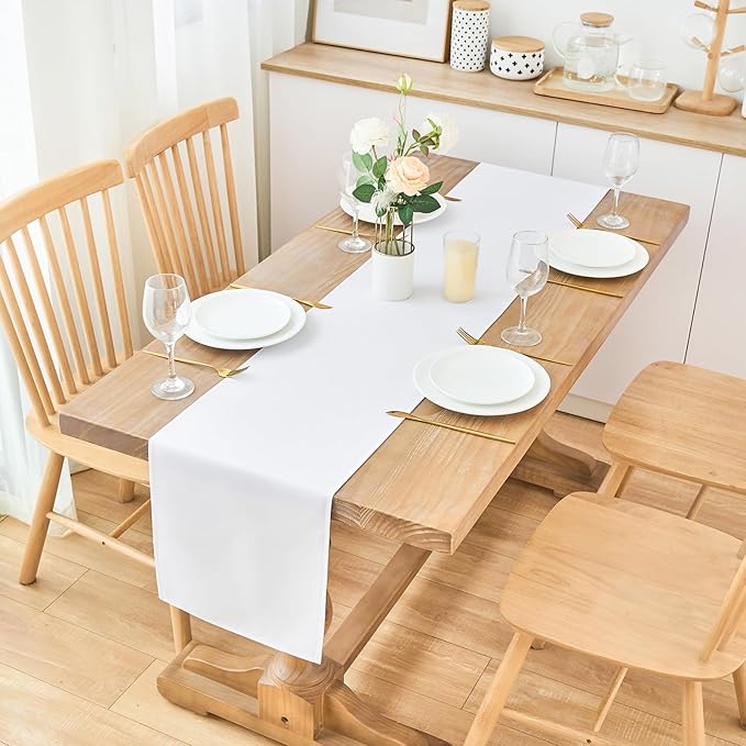 2 Pack White Small Short Table Runner 12 x 48 Inch Solid Color Runners Coffee Table Dresser for Daily Party Home Decoration