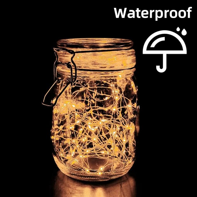 LAMPHOME 6 Pack Fairy Lights Battery Operated String Lights 6.6ft 20 Led Mason Jar Lights Waterproof Silver Wire Light Fireflies DIY Party Wedding Christmas Decoration(6 Pack,Warm White)