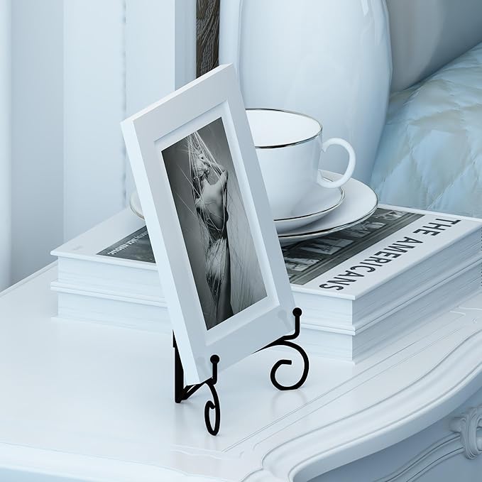 Plate Stand for Display with Hinged Folding Design, 6 Inch Picture Stands for Tables, Small Easels for Displaying Book, Art Piece, Photo and Platter, 6’’ Black, 2-Pack