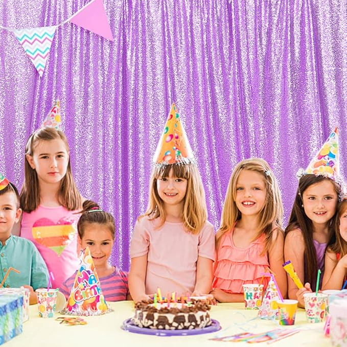 SquarePie Sequin Backdrop Less Transparent Background Sparkly Curtain for Wedding Party 6FT x 8FT Lavender