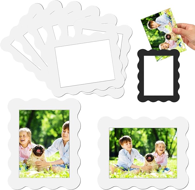Kingdder 12 Pcs Scalloped Magnetic Picture Frame for Refrigerator 4 x 6 White Reusable Picture Frame Magnets Decorative Photo Holders for Fridge Home School Office Kitchen Locker Decor