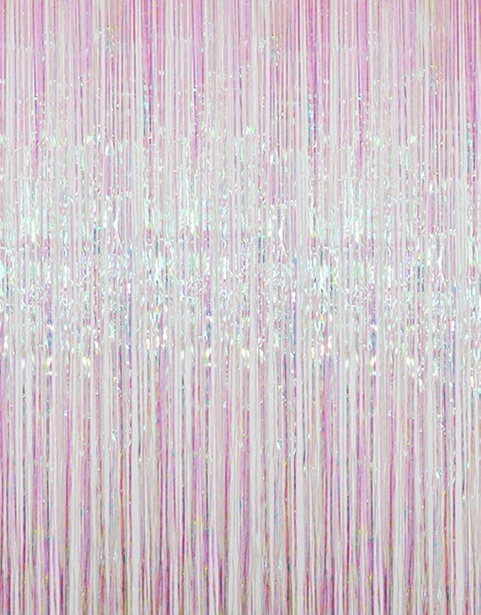 GOER 3.2 ft x 9.8 ft Metallic Tinsel Foil Fringe Curtains Party Photo Backdrop Party Streamers for Birthday,Graduation,New Year Eve Decorations Wedding Decor (4 Packs,Iridescent)