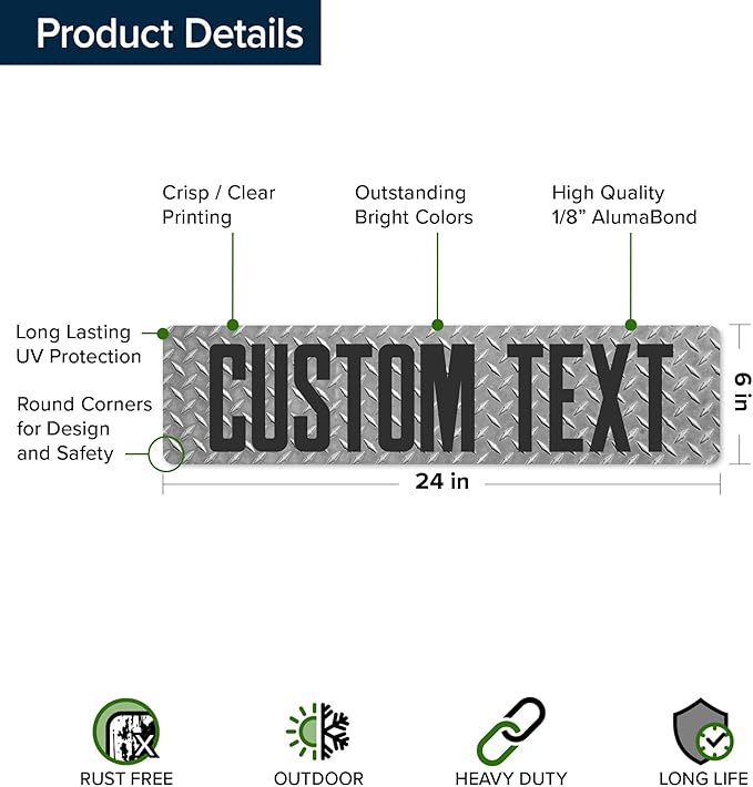 Custom Sign, Custom Street Sign, 11 Font Colors, 13 Font Styles, 4 Hole Options, 22 Sizes, 6x24 Inches, Rust Free DiBound, Fade Resistant, Made in USA by My Sign Center (Diamond Metal)