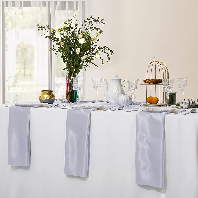 Horbaunal 30 Pack Silver Satin Napkins 17 x 17 Inch, Square Soft Table Dinner Napkins, Silky Cloth Napkins Table Decoration for Weddings Banquets Parties