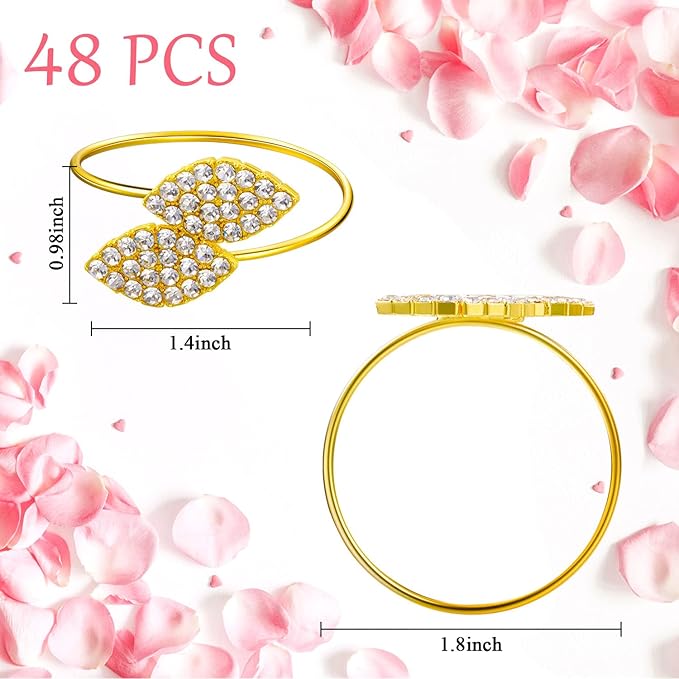 Hotop 36 Pcs Napkin Rings Gold Table Decorations, Elegant Bling Leaves Napkin Rings, Rhinestone Guest Towels Buckle for Wedding Gold Party, Thanksgiving Christmas Dinner Banquet Table Decoration