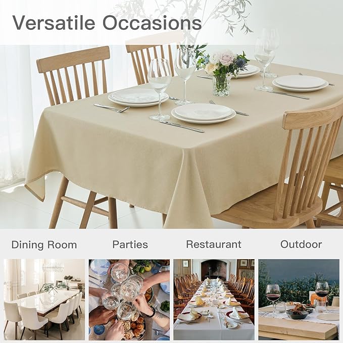 maxmill Square Linen Textured Tablecloth Waterproof Spillproof Wrinkle Free Soft Slubby Textured Table Cloth for Dinner and Party Washable Wipeable Fabric Table Cover Decoration, 60 x 60 Inch, Beige