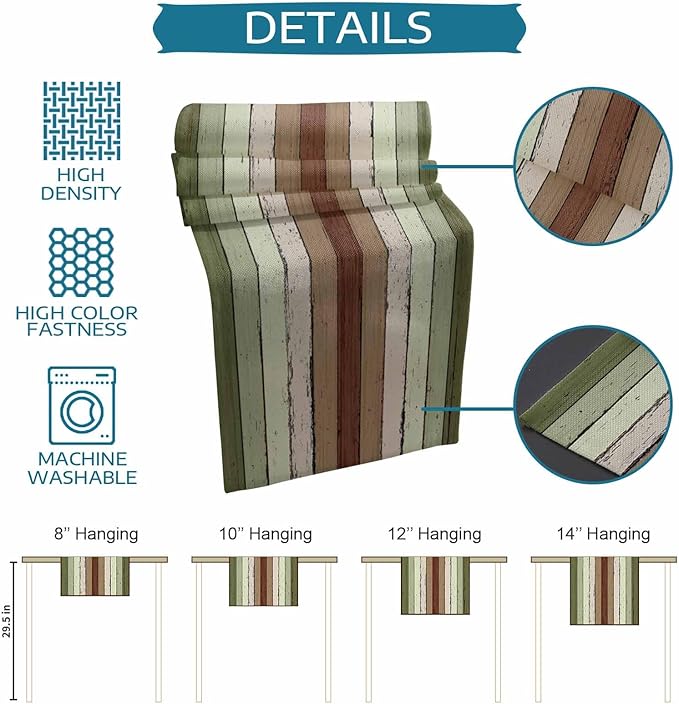 Sage Green Wooden Cotton Linen Table Runner for Dining Kitchen, Wedding Outdoor Party Tablerunners Decoration, Vintage Country Retro Distressed Grain Dresser Scarf Coffee Tablecloth Runners 13''x120''