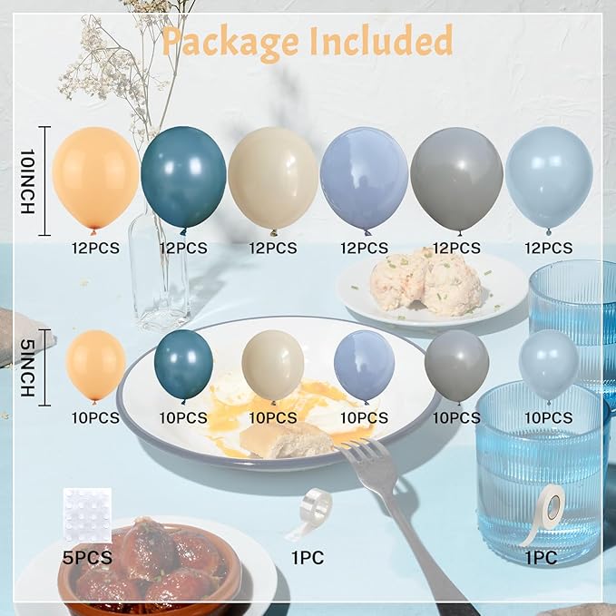 Dusty Blue Balloon Arch Kit 139Pcs Slate Blue Grey Balloons Garland Neutral Boho Retro Fog Gray Apricot Beige Cream White Sand Brown Birthday Party Balloons for Boys Bear Cloud Baby Shower Decorations