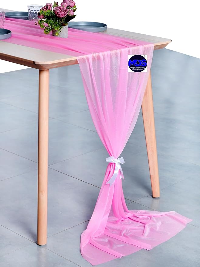 MDS Halloween Chiffon Table Runner - 15 Pack, 29 x 170 Inches, 14ft Each - Sheer Spooky Table Runners for Haunted House Parties, Trick-or-Treat Tables, Witchy Décor, Wedding & Events - Bubblegum Pink