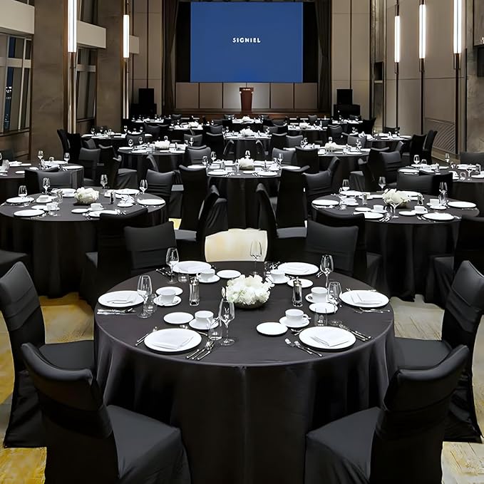 8 Pack Black Round Tablecloths 90 Inch Black Table Cloth Stain and Wrinkle Resistant Reusable and Washable Polyester Fabric for Buffet Wedding Party and Banquet