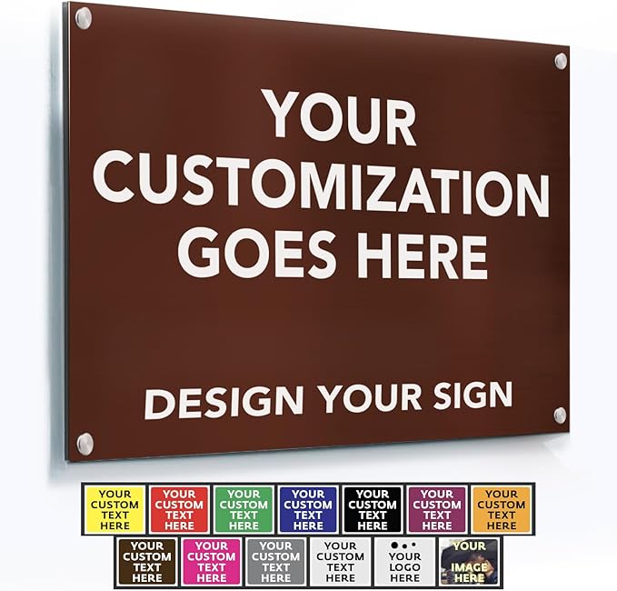 Custom Metal Signs, Personalized Aluminum, Customized Safety, Business Signs, Waterproof Outdoor, White Aluminum (Brown, 18x12 In)