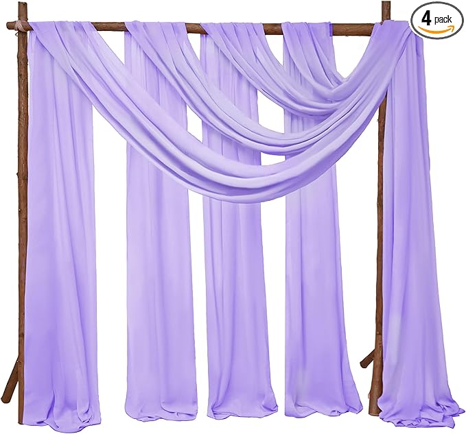 4 Panels Wedding Arch Draping Fabric 28" x 20 Ft Wedding Arch Drapes Chiffon Fabric Drape Sheer Backdrop Curtain for Weddings Party Ceremony Birthday Arbor Drapery Reception Ceiling Decor(Lavender)