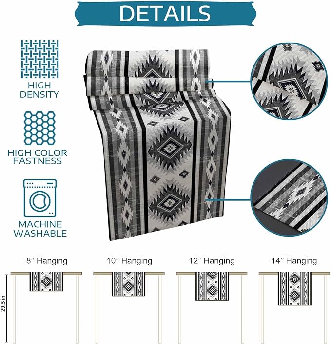 Aztec Southwest Cotton Linen Table Runner for Dining Kitchen, Wedding Outdoor Party Tablerunners Decoration, Boho Ethnic Tribes Vintage Grey Dresser Scarf Coffee Tablecloth Runners 13x48 Inches