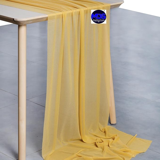 MDS 10 Pack 10ft Chiffon Table Runner 29 x 120 Inches Sheer Wedding Runner Romantic Rustic Table Runner for Wedding Decorations, Birthday Parties, Bridal Shower Party Arch Decor - Gold