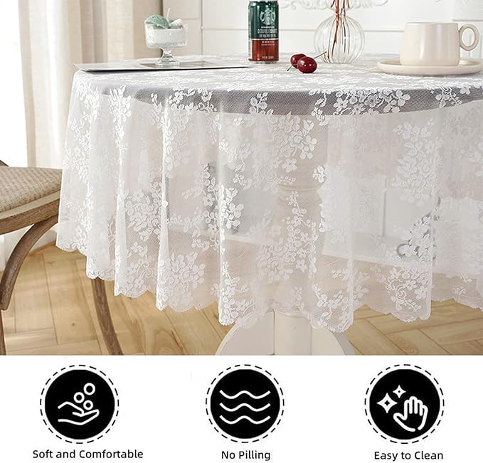 Jeloris Round Lace Tablecloth with Elegant Scalloped Bottom for Any Special Event Such as Wedding, Birthday Party, Baby Shower, Anniversary (48 inch, Style 1)