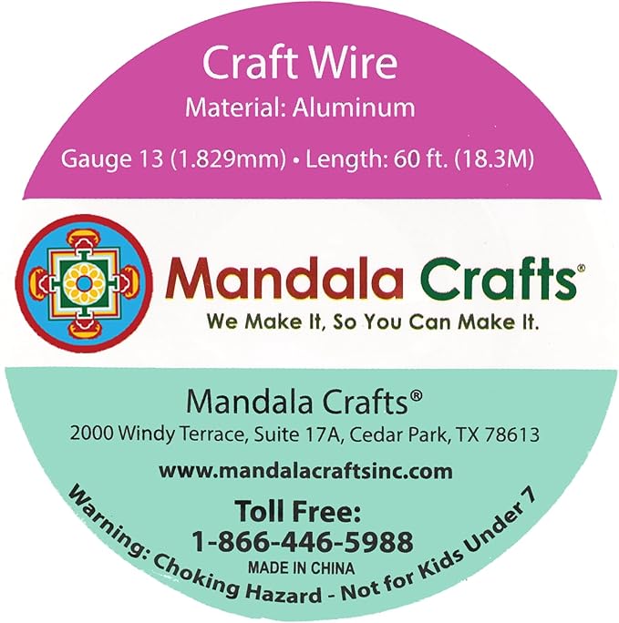 Mandala Crafts 13 Gauge Anodized Aluminum Craft Wire for Jewelry Making - 60 FT Colored Flexible Magenta Wire - Bendable for Bonsai Armature Crafting Sculpting