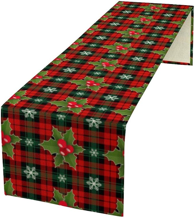 Christmas Table Runner, Red Check Plaid Winter Xmas Holiday Table Cloth Kitchen Dining Table Decoration for Home Party Decor 13x70 Inch