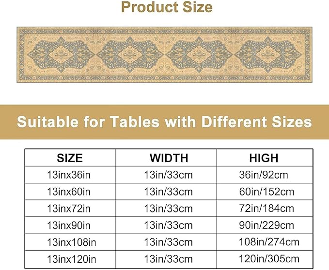 Boho Table Runner,Vintage Geometric Traditional Textured Rustic Farmhouse Bohemia for Home Farmhouse Kitchen Table Dining Coffee Room Garden Party Wedding Decor 13x60in