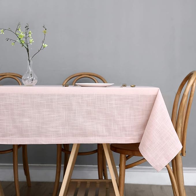 maxmill Lux Faux Linen Table Cloth with Slubby Texture Wrinkle Resistant Anti-Shrink Soft Tablecloth for Kitchen Dining Tabletop for Buffet Banquet Parties Event Dinner Rectangle 52 x 70 Inch Blush