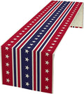 4th of July Table Runner, USA Flag Stars Stripes American Independence Day Red Blue White Stars Lines Print Table Cover for Farmhouse Kitchen Indoor Outdoor Home Party, 13x36inch