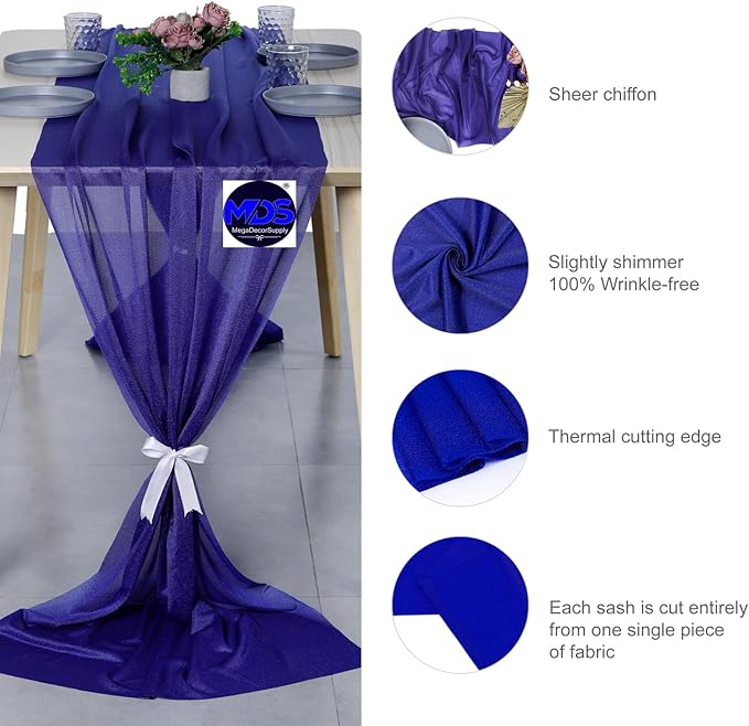 MDS Halloween Chiffon Table Runner - 10 Pack, 29 x 170 Inches, 14ft Each - Sheer Spooky Table Runners for Haunted House Parties, Trick-or-Treat Tables, Witchy Décor, Wedding & Events - Royal Blue