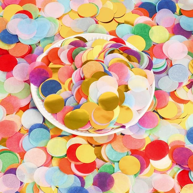 RYKOMO 20000 Pieces 1 Inch Round Tissue Paper Confetti, 7oz Multicolor Table Confetti Paper for Balloons Arts Craft DIY Scrapbooking Birthday Party Festival