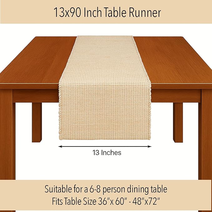 Chardin home Natural Jute Table Runner 13x90 Inch – Vintage Boho Rustic Table Decor – Handwoven Table Runner in Natural Jute and Ivory – Farmhouse Dining or Console Table Accent