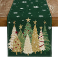 GEEORY Christmas Table Runner 13x72 Inch, Xmas Trees Snowflakes Holiday Decorative Farmhouse Table Decoration for Kitchen Dinning, Indoor Outdoor Dinner Party Decor (Green) GT152-72