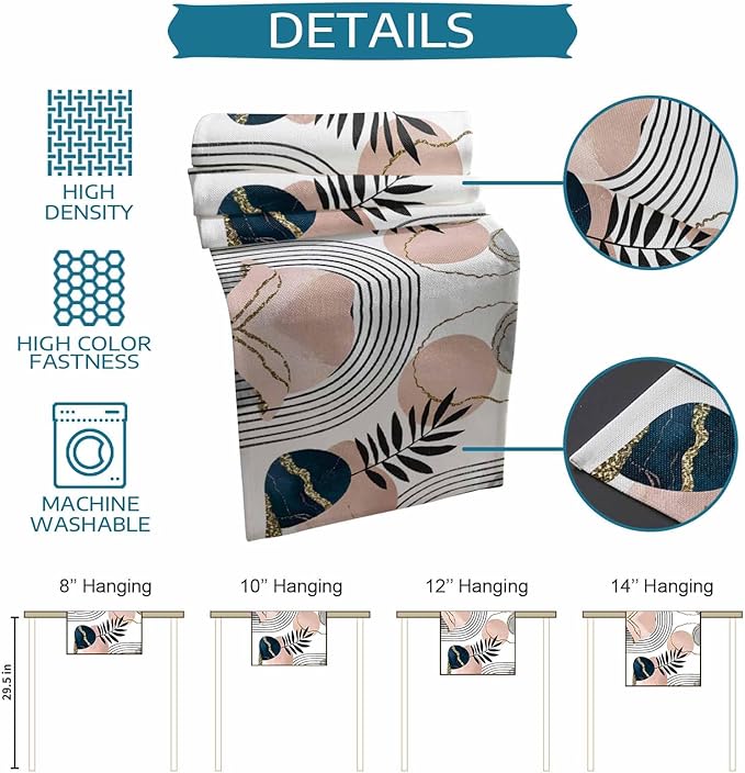 Modern Boho Cotton Linen Table Runner for Dining Kitchen, Wedding Outdoor Party Tablerunners Decoration, Abstract Bohemian Tropical Palm Leaf Dresser Scarf Coffee Tablecloth Runners 13x36 Inches
