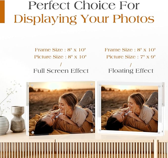 TWING Acrylic Frame,3 Pack 8x10 Acrylic Picture Frame Magnetic Frame Thickness 10+10MM Clear Picture Frame,8 by 10 Picture Frames Magnetic Photo Frame Self Standing Double Sided Frame Gift Ideal