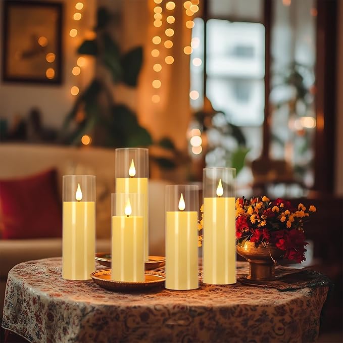 24 Packs of Acrylic LED Candles, Flickering Flameless Candles Battery Operated with Remote Dimmed and Timed, 3D Wick Candles for Home Decor,Wedding,Gift，Parties and Festivals. (3 Size)