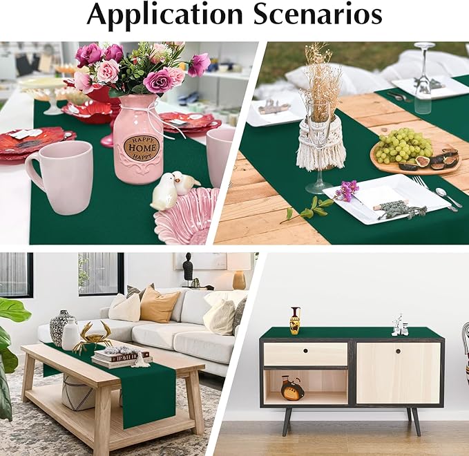 2 Pack Green Table Runner 12 x 72 Inch Solid Color Farmhouse Runners Coffee Table Dresser for Daily Party Home Decoration