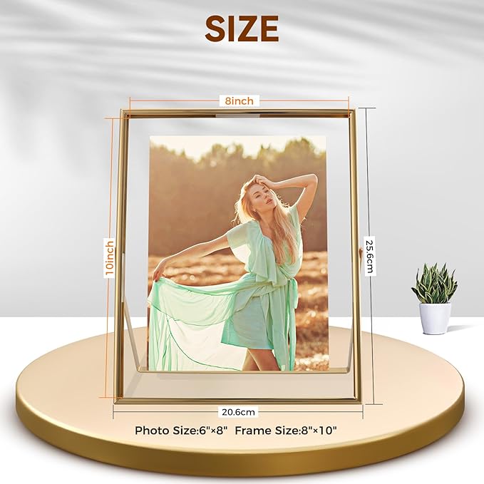 Gold Floating Frame (8×10 inches, Vertical), For Picture 7x9, 6x8, 5x7, Tabletop Photo Frames, Classy Gift For Anniversary, Birthday or Wedding, Home or Office Décor