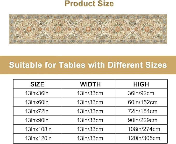 Vintage Boho Floral Table Runner, Rustic Country Farmhouse Yellow Blue Retro Flower Pattern for Home Kitchen Table Decor Dining Coffee Room Party Decor 13x120in
