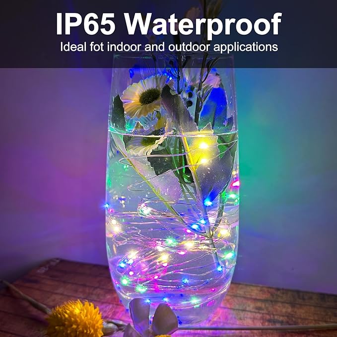 24 Pack Led Fairy Lights - Mutilcolor, Battery Operated LED Silver Wire String Lights, 7FT 20LED Mini Firefly Starry String Lights Waterproof Led Twinkle Lights for Mason Jar DIY Christmas Decor