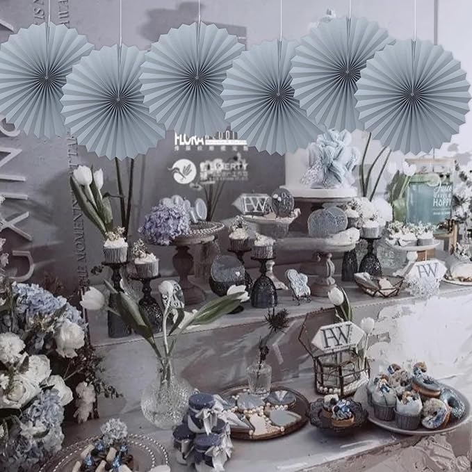 Gray Party Decorations,Wedding Decorations for Party Events Accessories,Anniversary Decorations,Birthday Decorations for Men,16in Hanging Paper Fans 30 Color DIY Set(Gray)